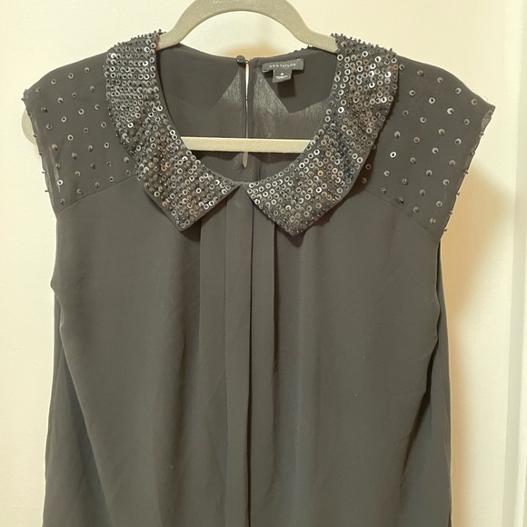 *on hold* Ann Taylor Black Sequin Beaded Collar Blouse - Picture 7 of 12
